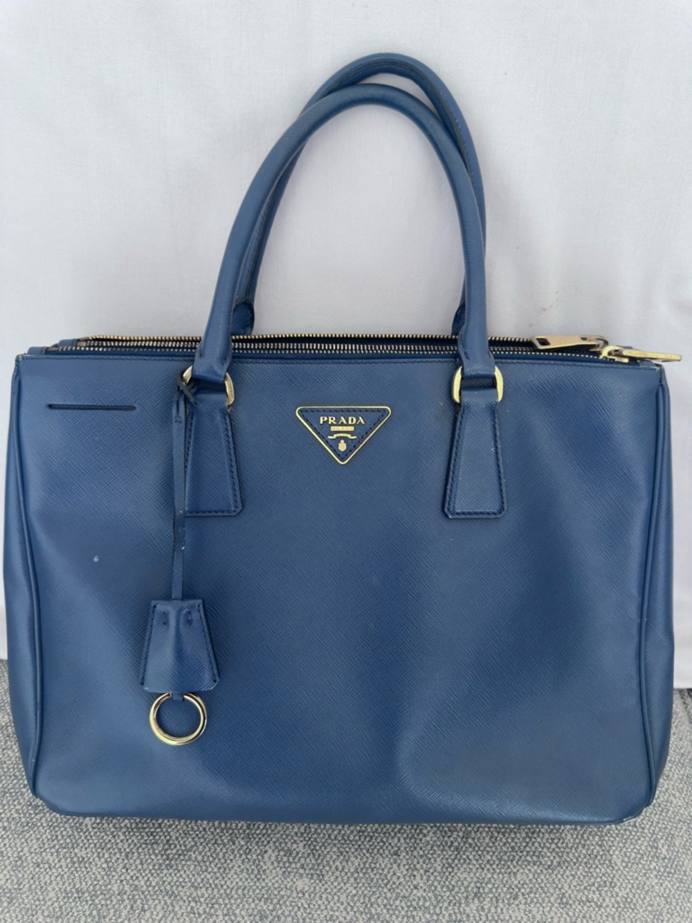 Prada Navy Blue Saffiano Bag with Gold Hardware
